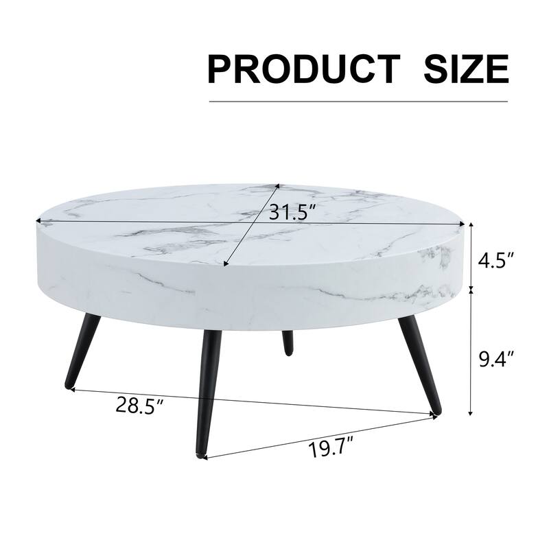 31.5 Inch Round Coffee Table with Adjustable Legs Small End Table with Marble Sticker Top Home Center Table