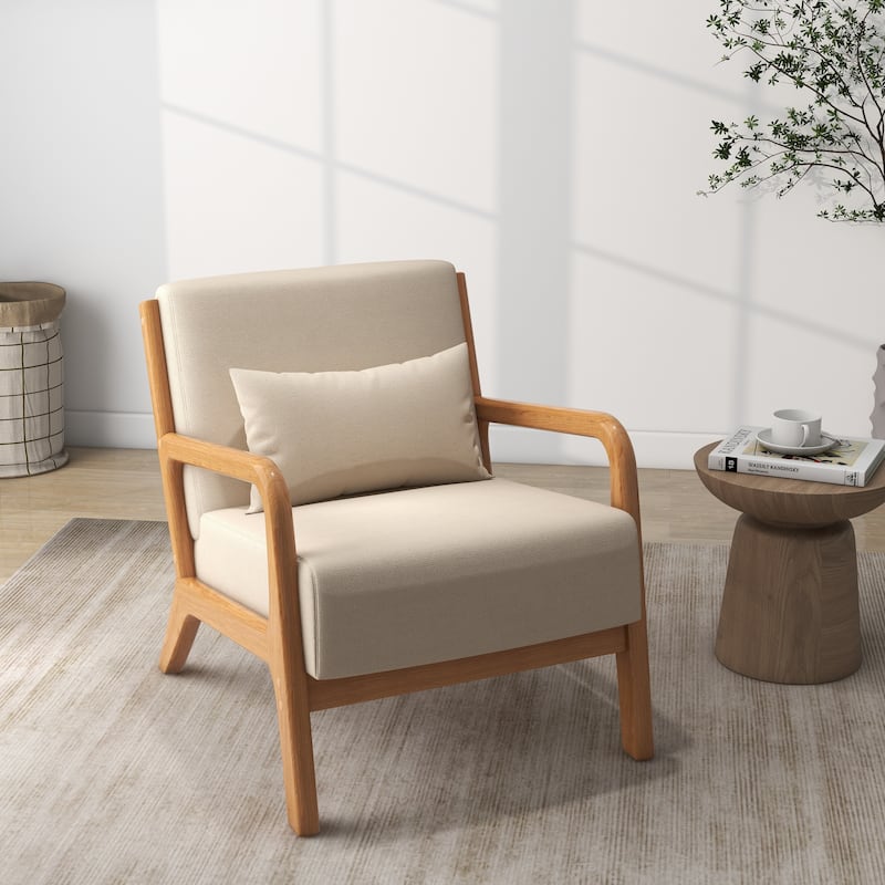 Mid-Century Modern Fabric Upholstered Wood Arm Chair