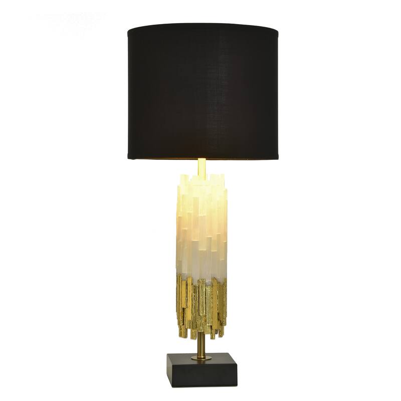 Tamara Day for Stylecraft Jasper Table Lamp - Black, White & Gold Leaf - Black Shade