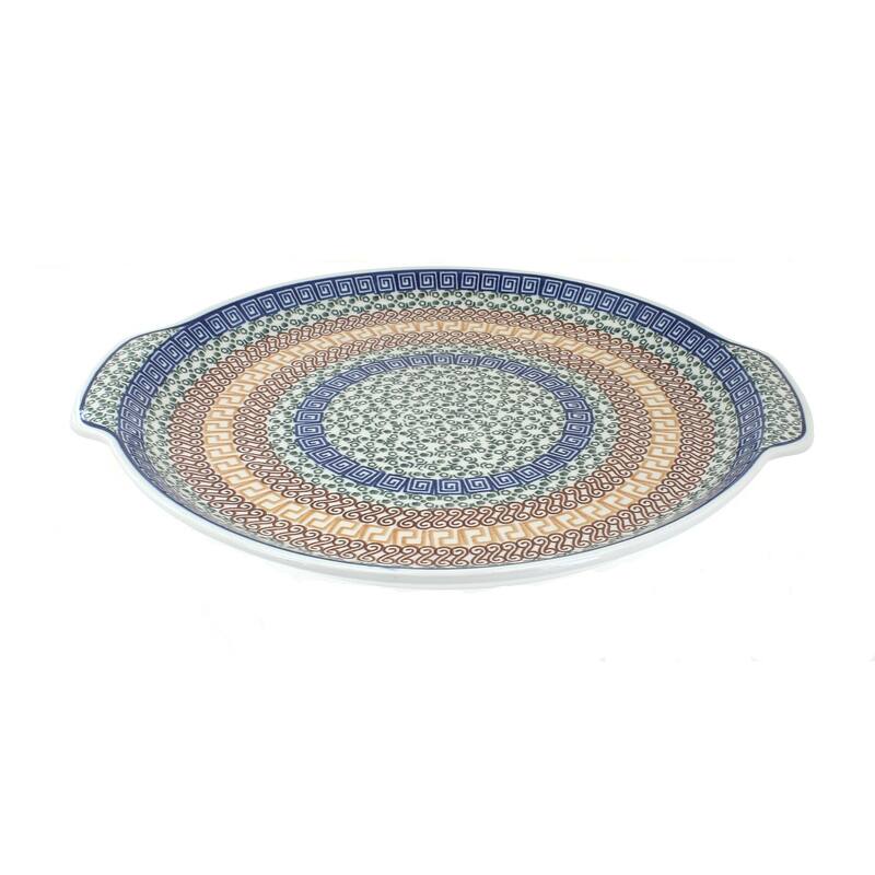 Blue Rose Polish Pottery 151 Ceramika Artystyczna Round Serving Tray with Handles - Athena