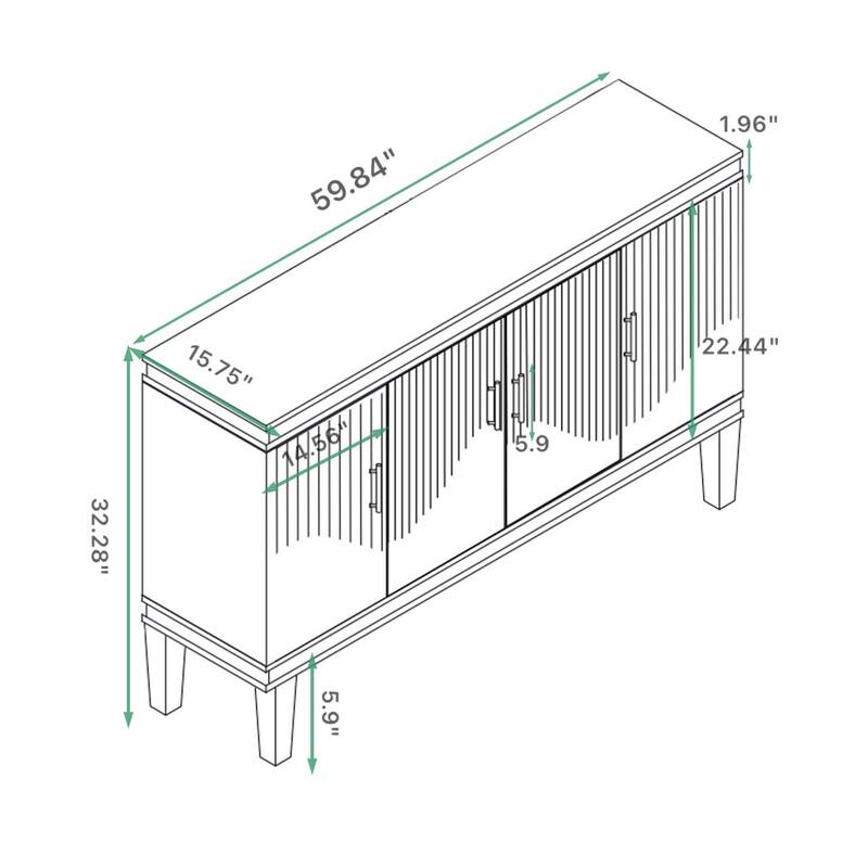 Durable Pantry Cabinet Buffet Storage Cabinet with Adjustable Shelves, Blue Dresser Floor Cabinet with Solid Wood Legs