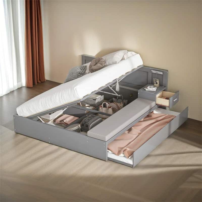 Full Size Wood Storage Hydraulic Platform Bed