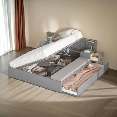Full Size Wood Storage Hydraulic Platform Bed