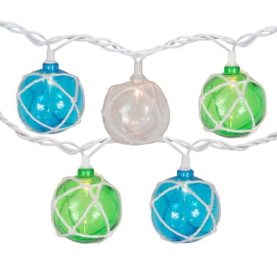 10ct White Twine Wrapped Multi-Color Ball Christmas Light Set 6ft Green Wire - 6'