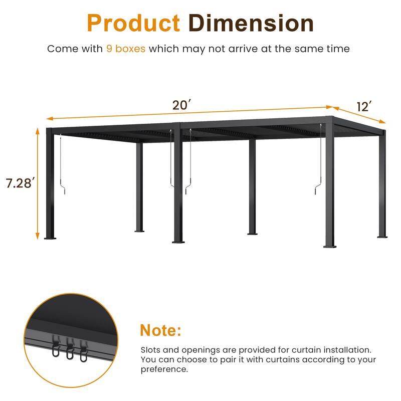 12' x 20' Aluminum Pergola with Adjustable Louvered Roof