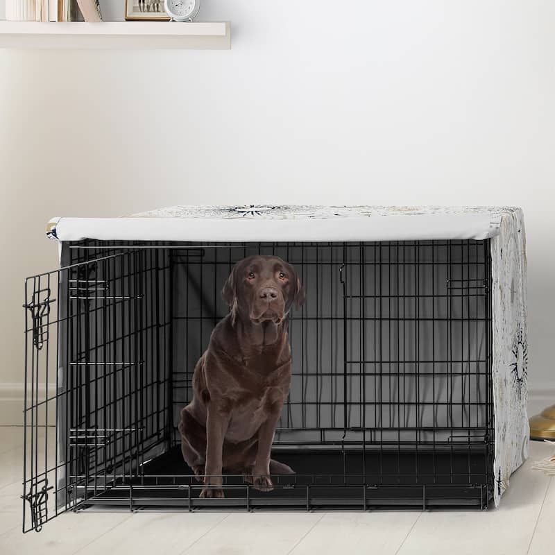 Sweet Jojo Designs Navy Blue Star and Moon Dog Crate Kennel Cover 42in. Gold Grey Celestial Sky Stars Gray Shabby Chic