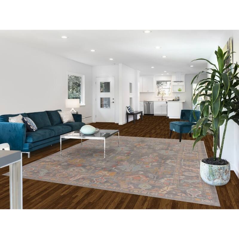 Hand Knotted Oriental 100% Wool Carpet Transitional All-Over Greys & Charcoal Oushak Area Rug - 9' 11'' X 8' 0''