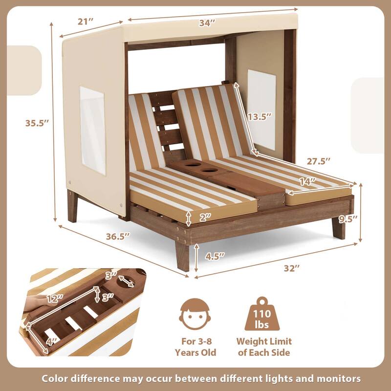 Costway Kids Double Chaise Lounge Patio Lounge Chair with Cup Holders
