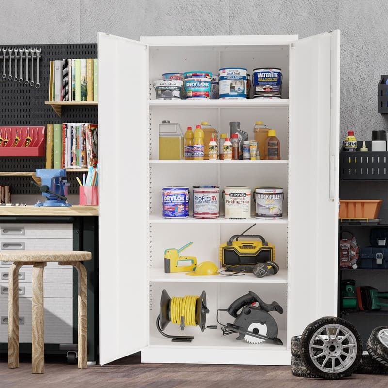 72"H Metal File Storage Cabinet with 2 Doors & 4 Adjustable Shelves - White