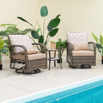 Costway Patio 3PCS Wicker Swivel Rocker Set 2 Rocking Chairs 360 - See Details