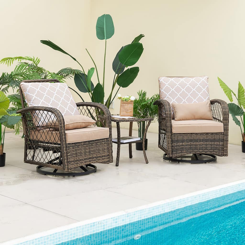 Costway Patio 3PCS Wicker Swivel Rocker Set 2 Rocking Chairs 360 - See Details