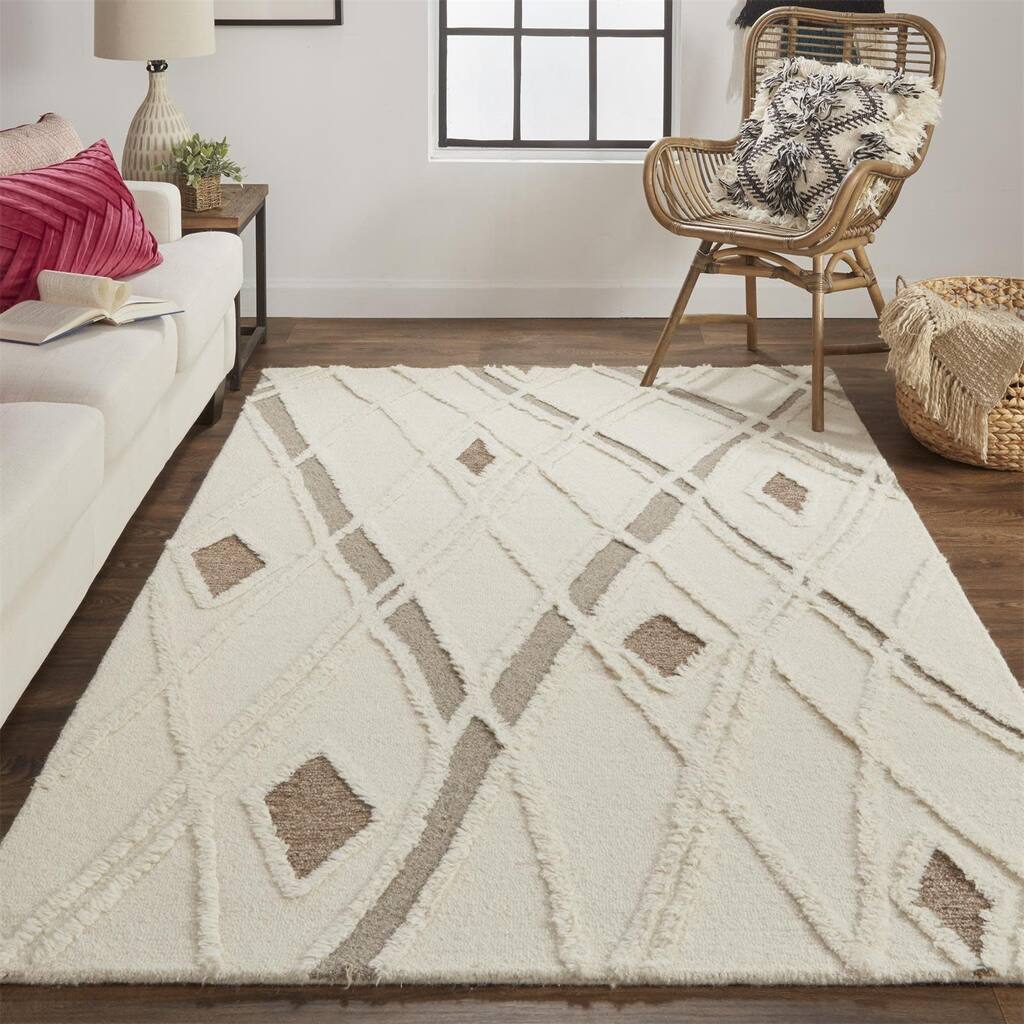 Feizy FZRG34845 Path 5' x 8' Cotton and Wool Hand Tufted Abstract