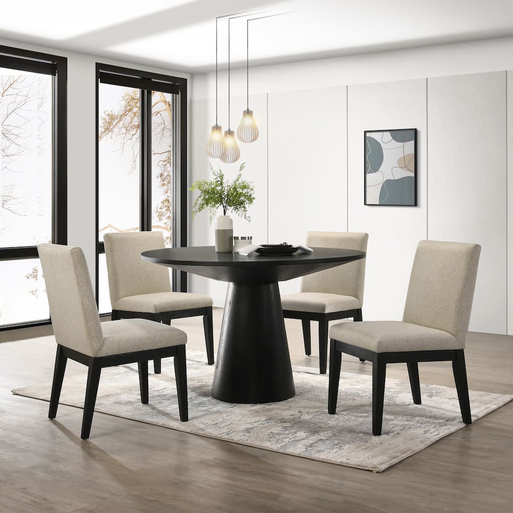 Roundhill Furniture Rocco Contemporary Dining Set, Round Pedestal Table with 4 Chairs