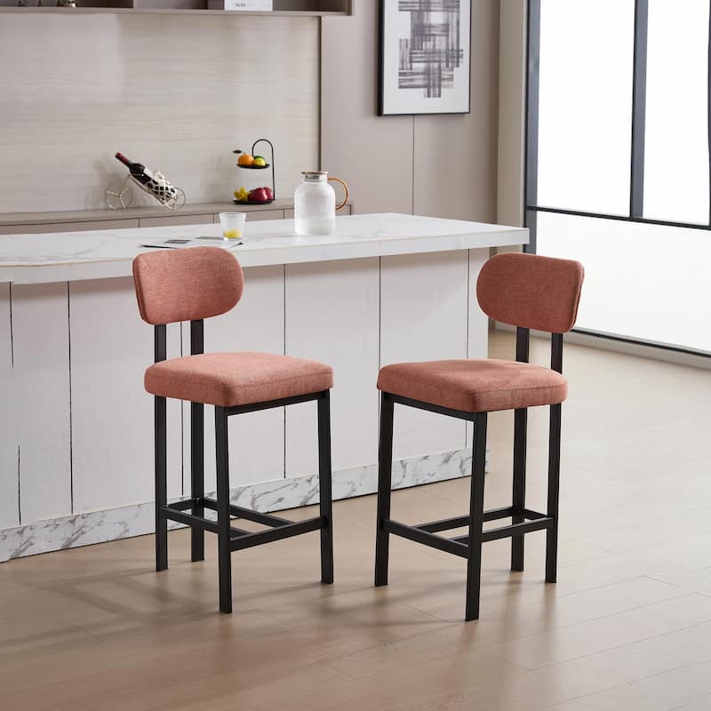 Bar Stools Set of 2, 26 Inch Modern Upholstered Fabric Counter Height Barstools