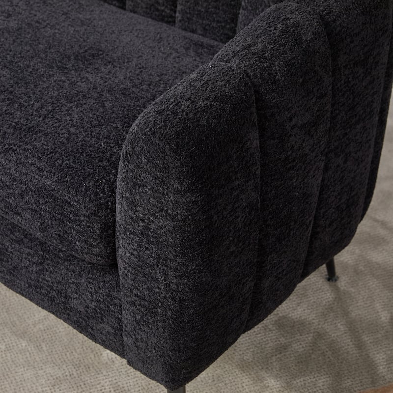 Roomfitters Chenille Loveseat, Channel Tufted 2-Seater Sofa with Metal Legs for Living Room, Bedroom or Small Spaces, Black