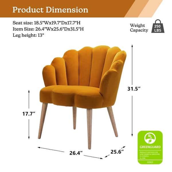 dimension image slide 3 of 8, Eleanora Morden Scalloped Velvet Arm Chair with Tufted Back by HULALA HOME