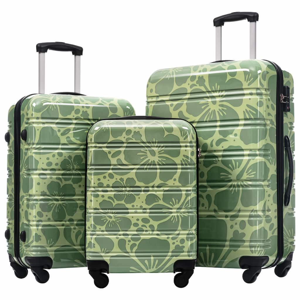 3-Piece, Modern Luggage Sets, Lightweight Luggage with Silicone Handles and Combination Lock, for Boarding Travel, Green