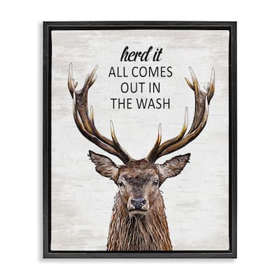 Stupell Laundry Deer Pun Framed Floater Canvas Wall Art Design By Lettered and Lined