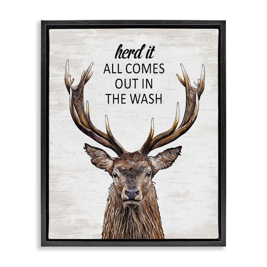 Stupell Laundry Deer Pun Framed Floater Canvas Wall Art Design By Lettered and Lined