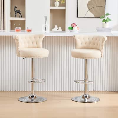 Adjustable Velvet Swivel Bar Stools with Metal Leg (Set of 2)