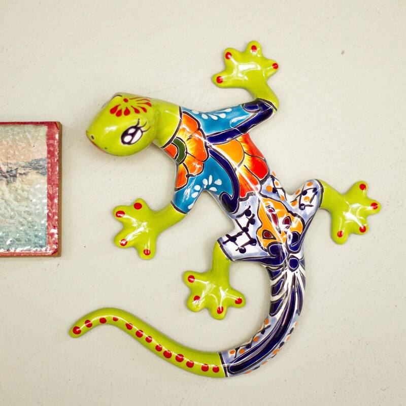 Novica Handmade Vibrant Salamander Ceramic Wall Sculpture