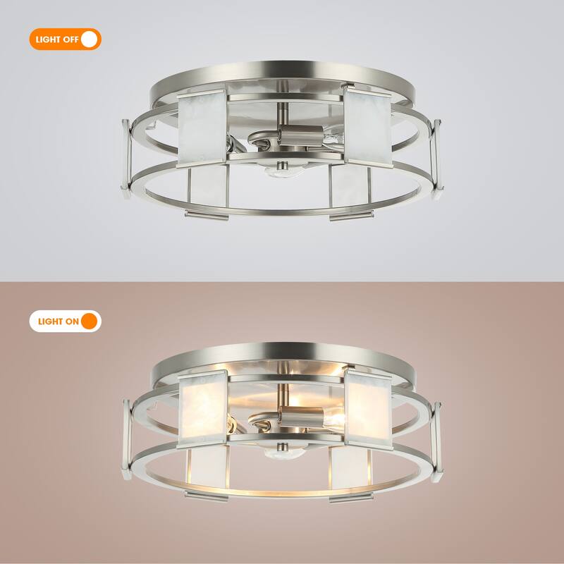 Modern Satin Nikel Frosted Glass Flush Mount 3-Light Ceiling Light - 15" W x 4.7" H