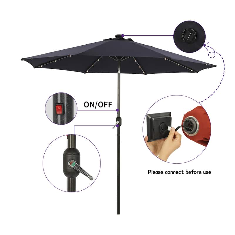 9 ft. Aluminum Market High Quality Solar LED Light Tilt Patio Beach Umbrella