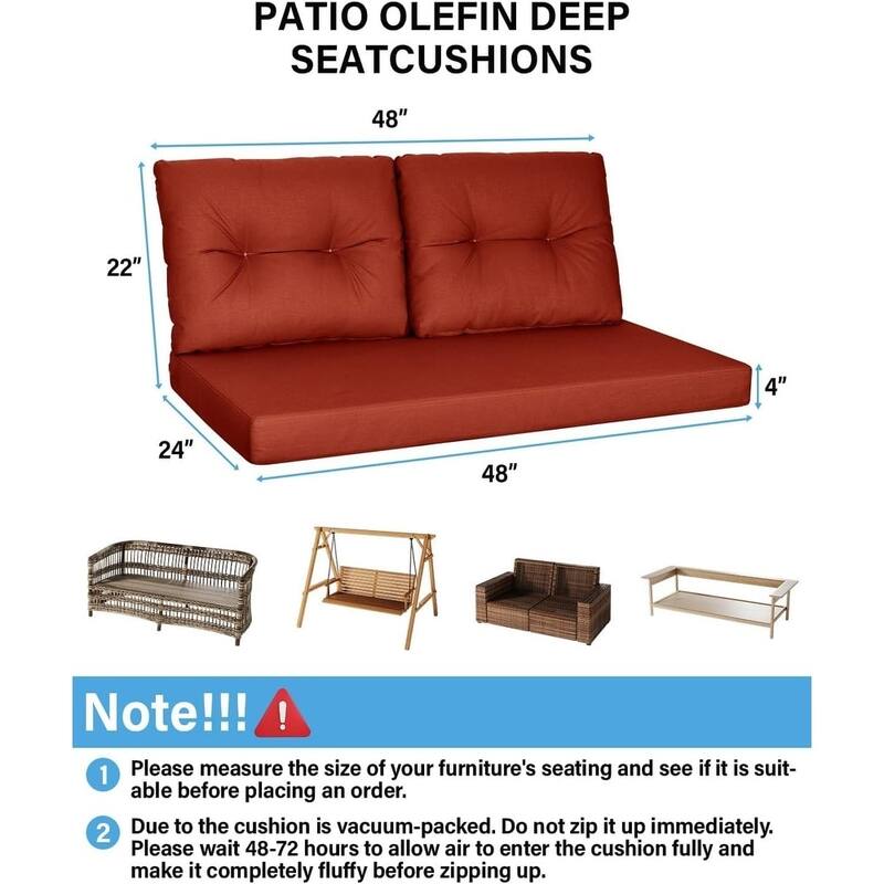WINSOON Outdoor Waterproof and Resistant Chair Cushion Set, Deep Seat and Backrest Cushion Set for Patio