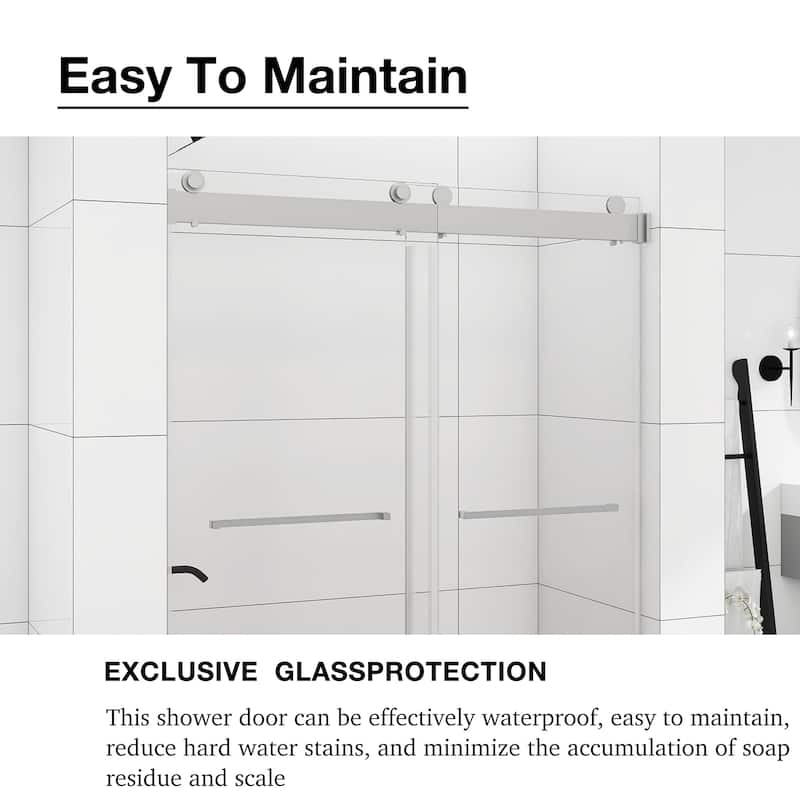 48/60/72 in. W Sliding Frameless Shower Door in Chrome with Tempered glass