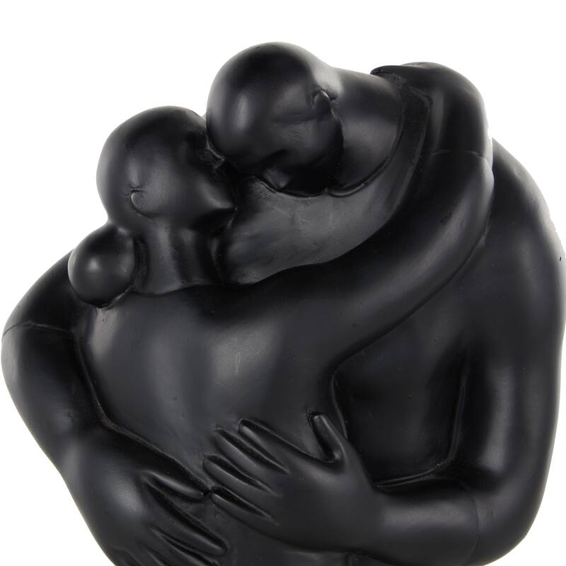 Black Resin Hugging People Decorative Sculpture with Square Base