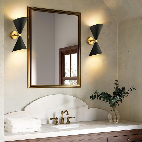 Rennnsan 2 Light Modern Industrial Cone Black Bathroom Vanity Light Up Down Hourglass Armed Wall Sconces Size 5.7 W x 15.75 H x 10.24 D Black 1003912