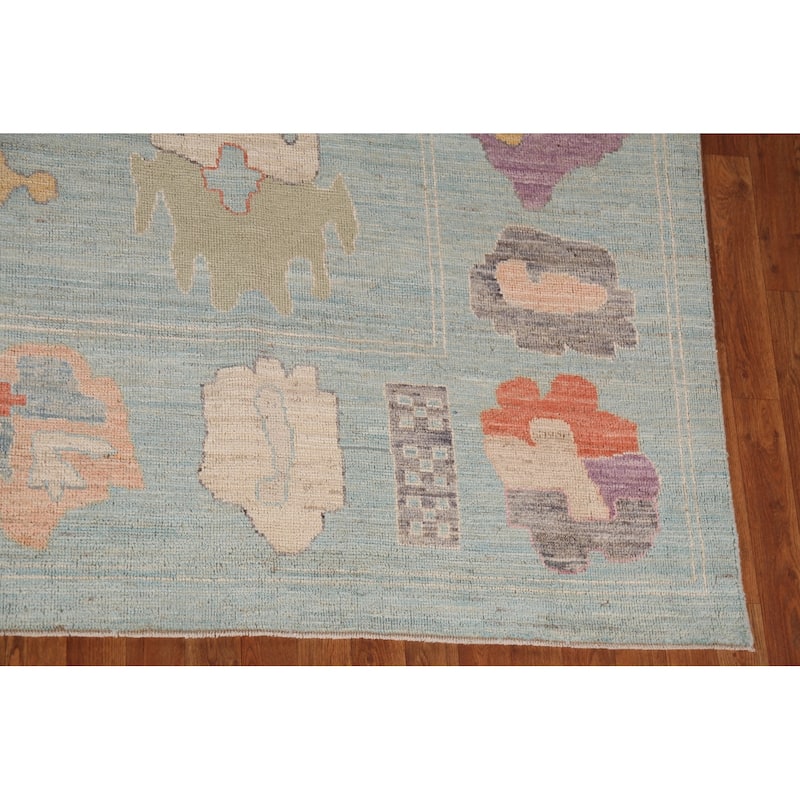 Light Blue Oushak Turkish Large Rug Handmade Vegetable Dye Wool Carpet - 10'3"x 14'0"
