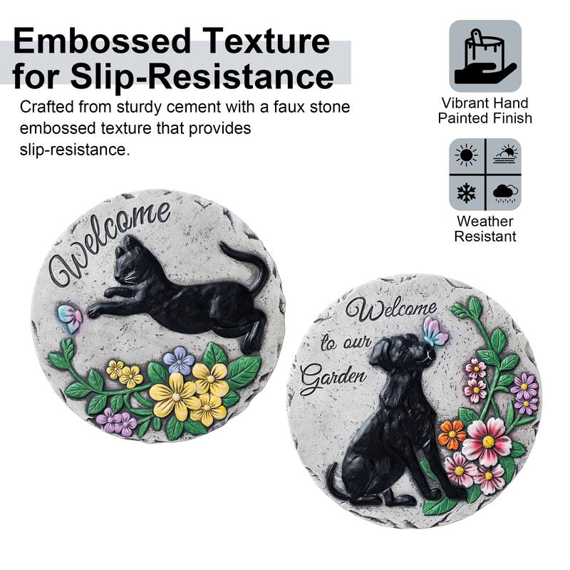 Glitzhome 4-Piece Cement Cat and Dog Textured Stepping Stones Garden Decor - 10 in