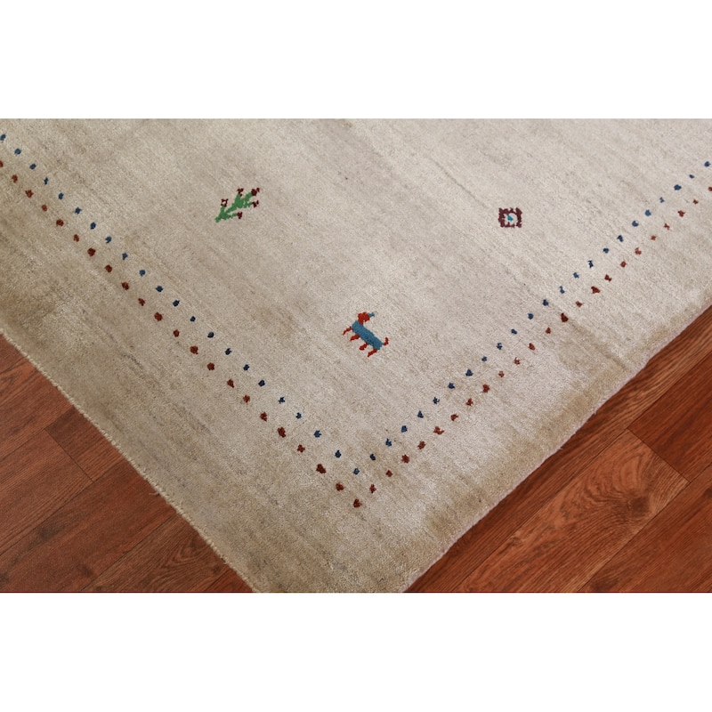 Hand Knotted Oriental 100% Wool Carpet Tribal Animal Pictorial Beige & Ivories Gabbeh Area Rug - 4' 10'' X 3' 0''