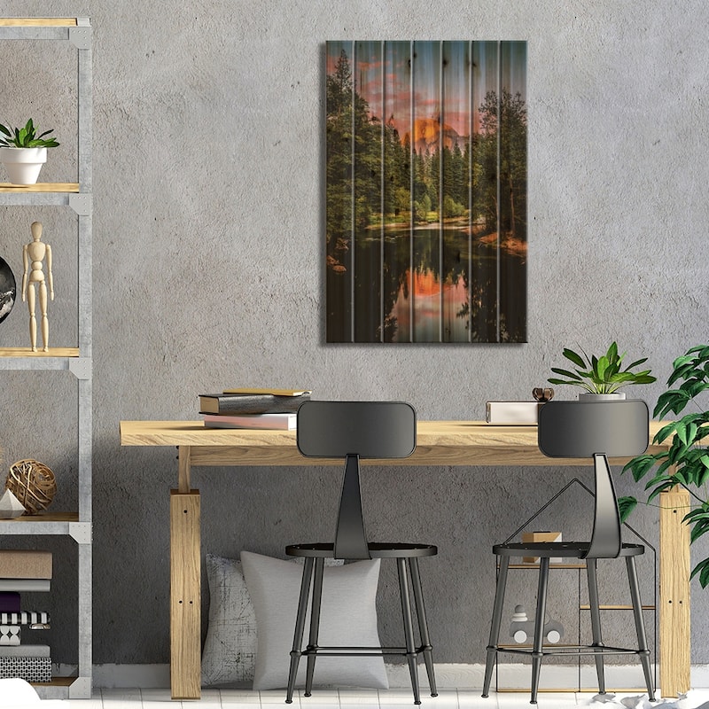 California Yosemite Valley Sunset Reflection Print On Wood by Alex G Perez - Multi-Color