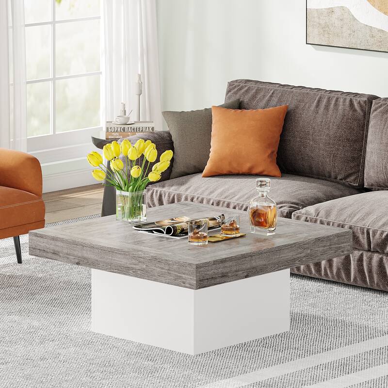 Farmhouse Coffee Table Square LED Coffee Table Engineered wood Coffee Table for Living Room