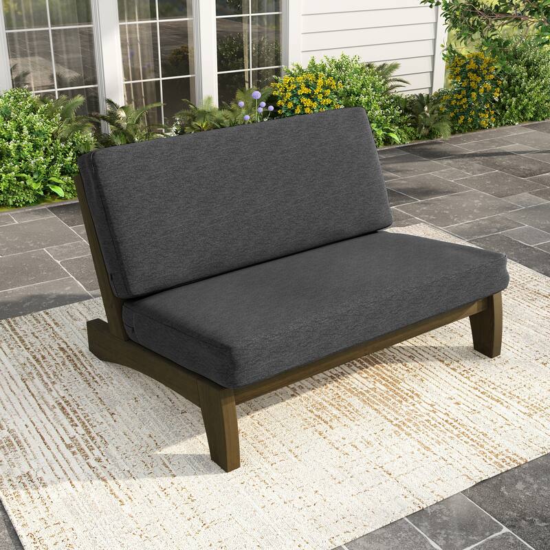 Outdoor Patio Solid Wood Chairs Loveseat Table Chat Set with Cushion