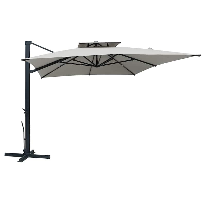 13ft Aluminum Rectangular 2-Top Crank Market Cantilever Umbrella - Grey