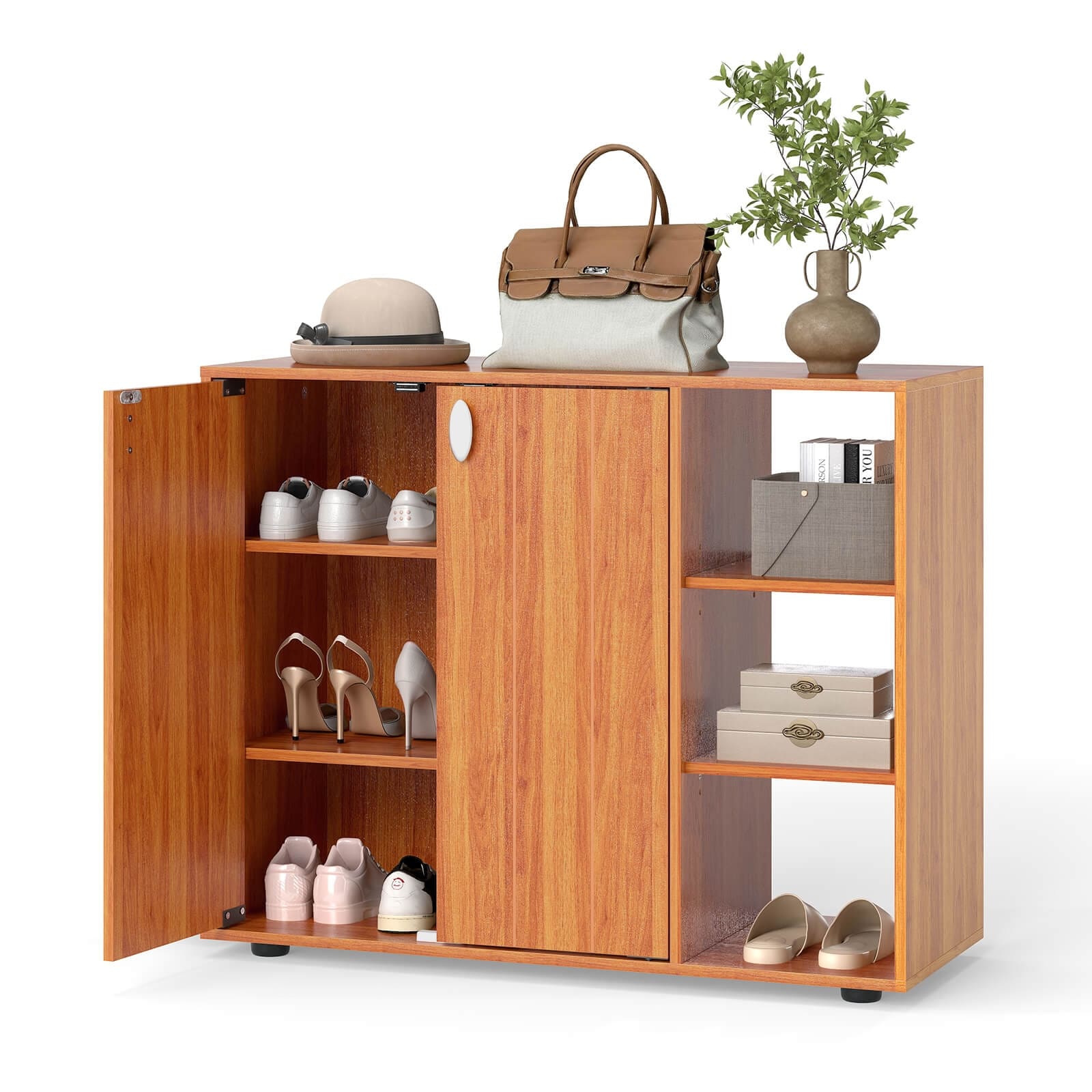 Costway 3-Tier Wooden Shoe Storage Organizer with Doors & 3-Level