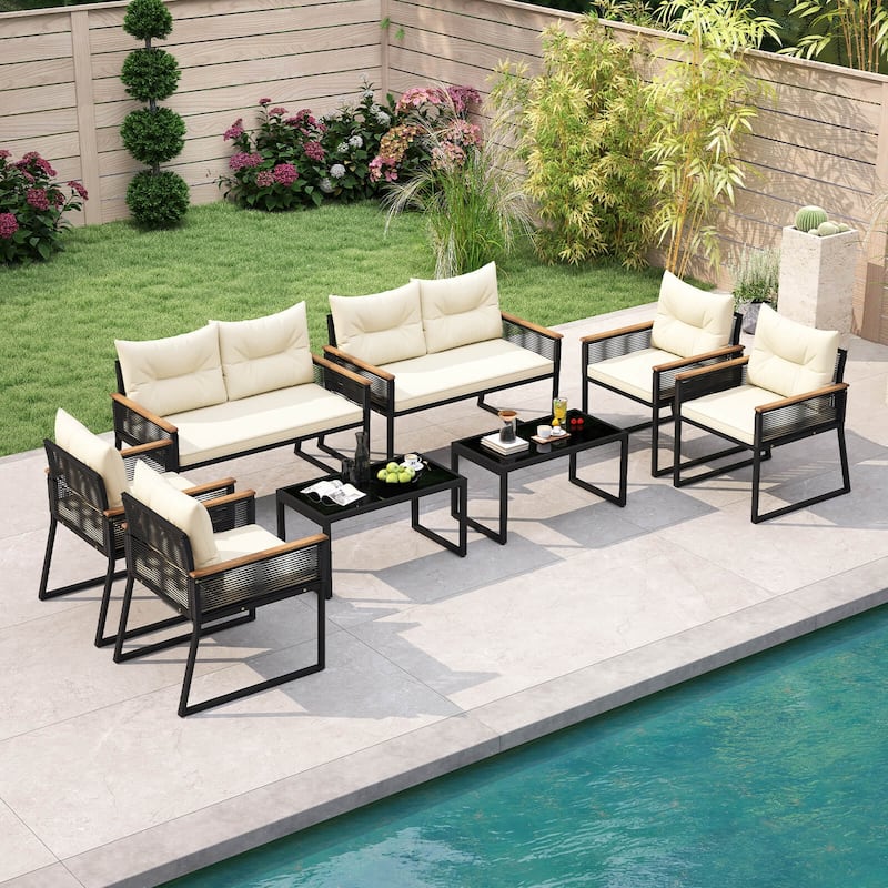 Costway 4/8 PCS Patio Furniture Set with Tempered Glass Coffee Table - 8 PCS