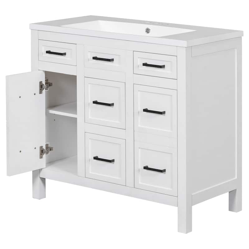 Multifunctional Bathroom Vanity, Freestanding Vanities with Adjustable Shelf, Storage Cabinet with 4 Drawers and 2 Doors