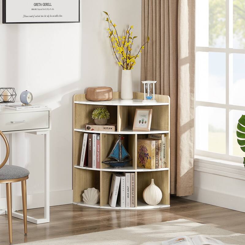 VECELO Corner Cabinet with Charging Station or No Charging Station 3-Tier Bookcase Storage Organizer Triangle Corner Bookcases