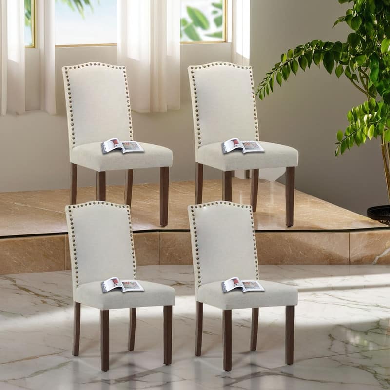 Dining Chairs With Upholstered Fabric - Set of 4 - Gray Linen