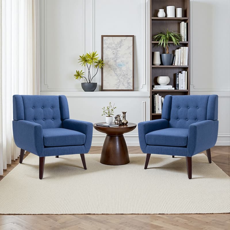 Cotton/ Linen Look Fabric Modern Accent Chair Armchair - Set of 2 - Blue(Set of 2)