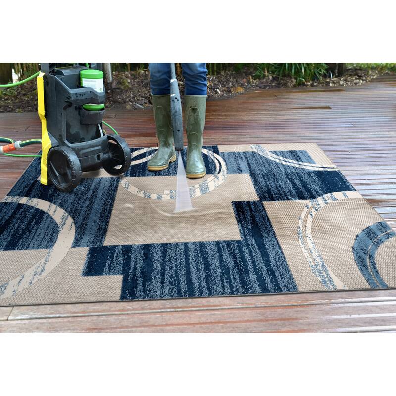 World Rug Gallery Modern Boxes Abstract Indoor/Outdoor Area Rug
