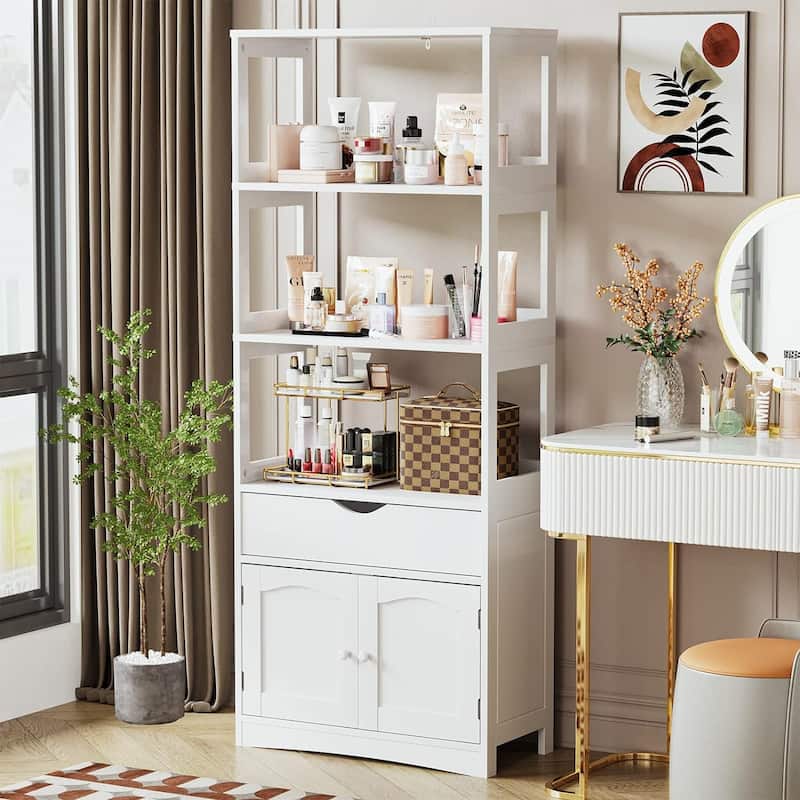 64''H Bathroom Storage Cabinet Freestanding Linen Tower Sideboard