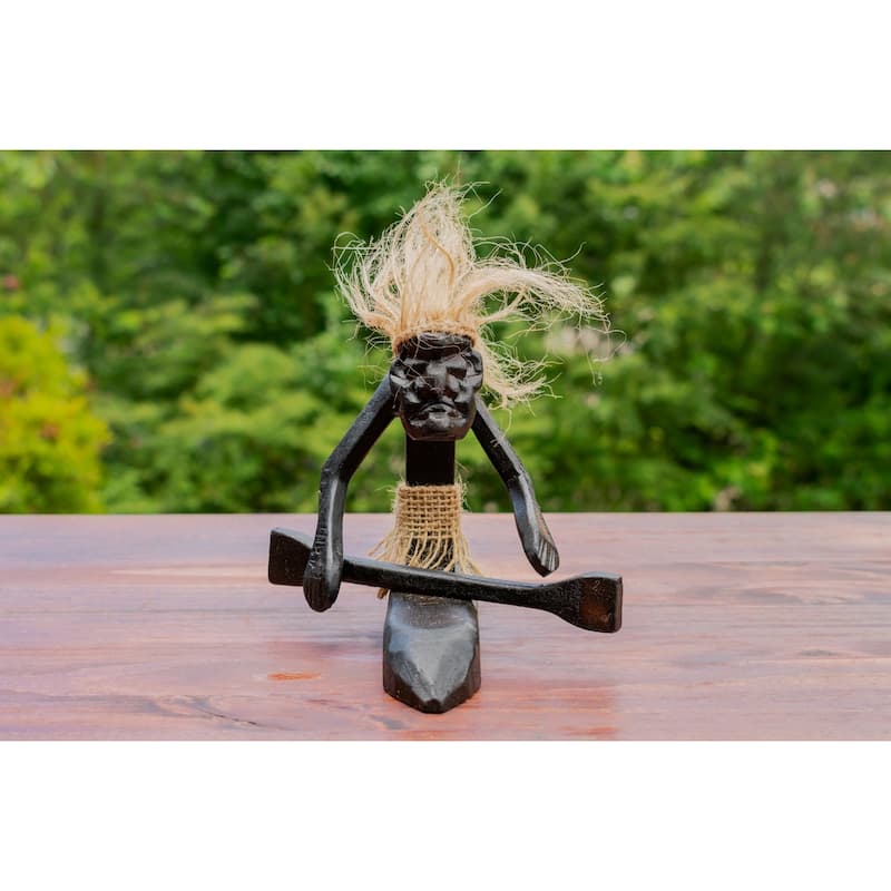 Handmade Wooden Primitive Tribal Kayaking Statue Canoe Funny Sculpture Tiki Bar Handcrafted Unique Gift Decor Accent Figurine