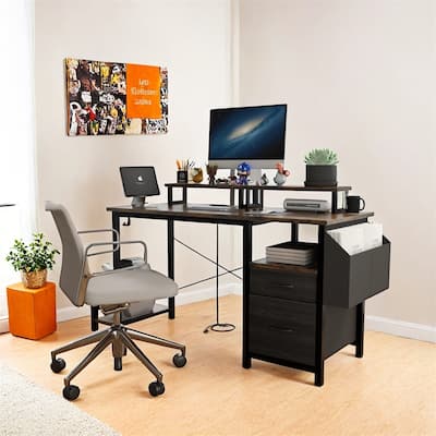 Computer Desk w/Drawer & Power Outlets,47" Office Desk with 2 Stands