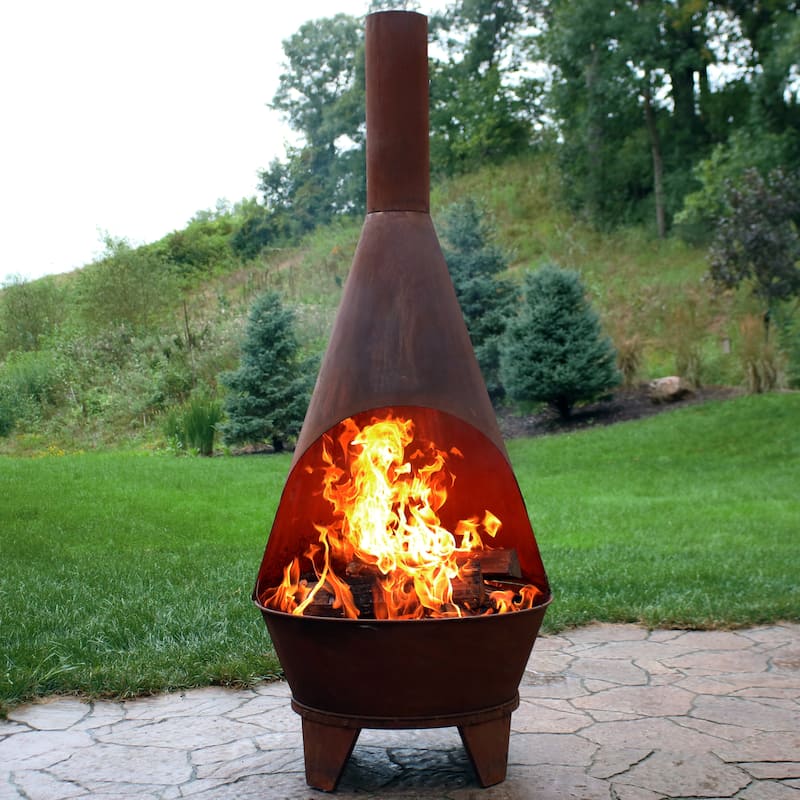 75-Inch Chiminea Wood-Burning Fire Pit Steel with Oxidized Finish