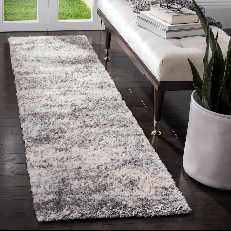 SAFAVIEH Berber Shag Tikvah Modern 1.2-inch Thick Rug - 2' x 12' Runner - Grey Blue/Cream